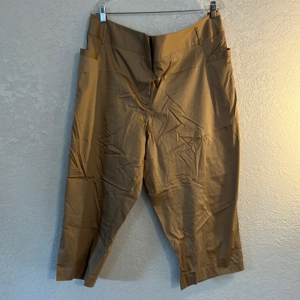 NWT Tan Professional Office Wear Flat Front Sateen Cotton Crop Trouser Pant